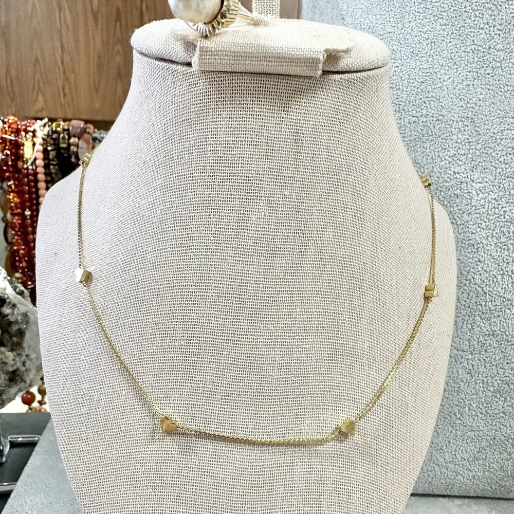 Vintage Trifari Gold Tone Dainty Chain Necklace With Tiny Hearts
